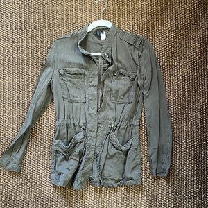 H&M Green Utility Jacket with Adjustable Cinched Waist and Pockets